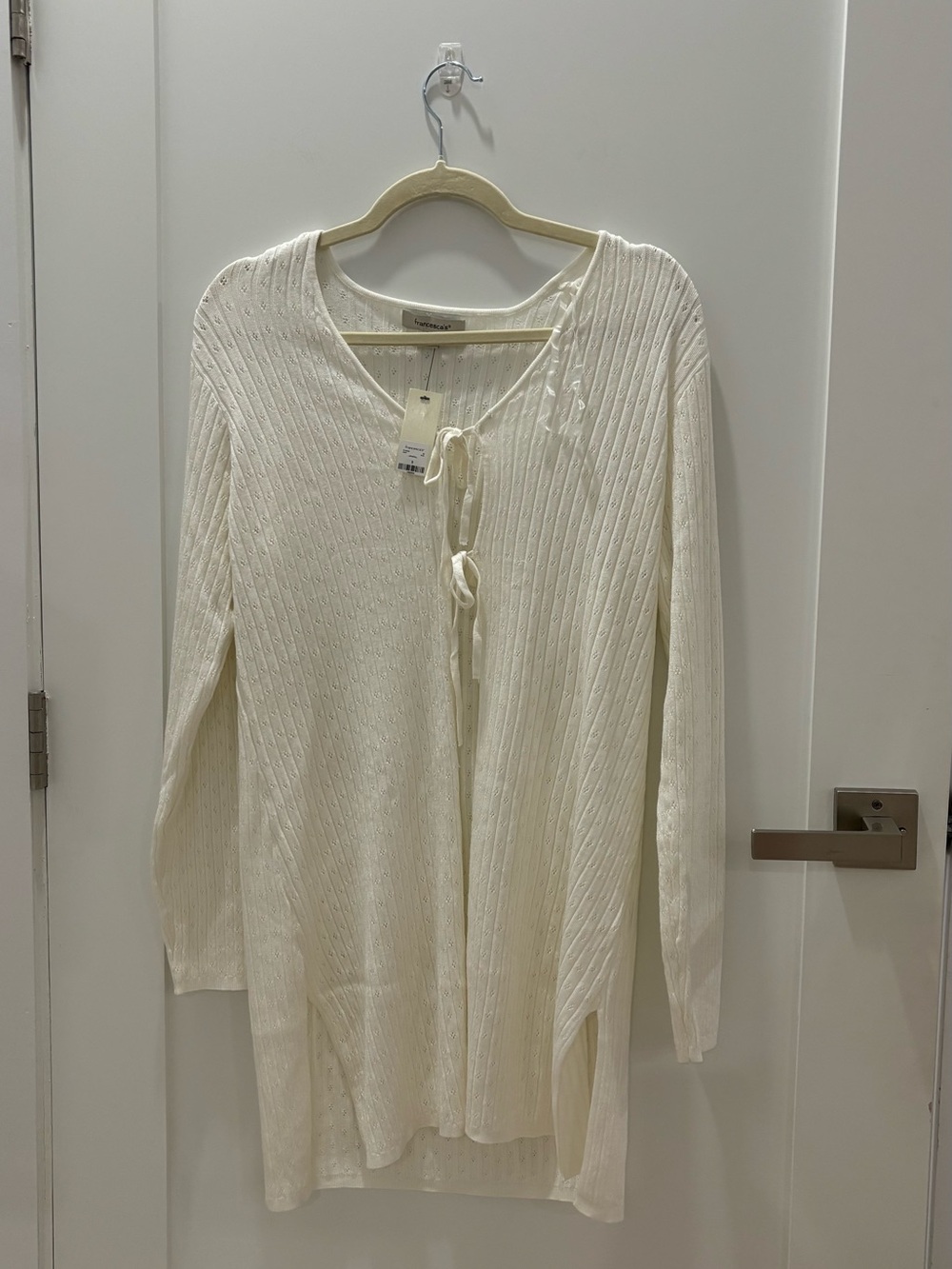 Francesca's Collections Ivory Knit Tie-Detail Sweater
